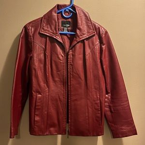 East 5th dark red leather lined jacket with zipper Petite Medium ladies